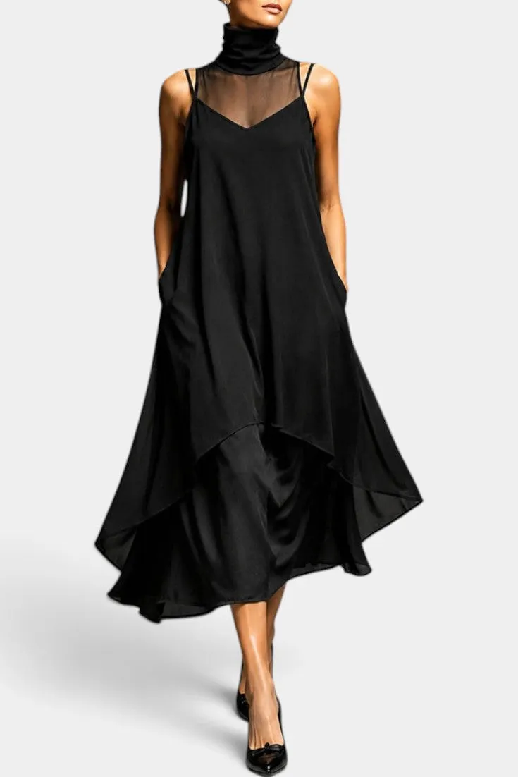 Asymmetrical High Neck Chiffon Slip Dress