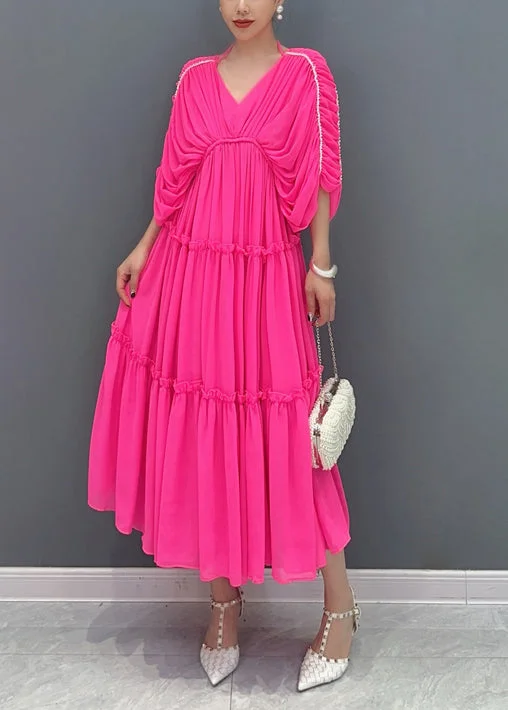 Plus Size Rose Ruffled Patchwork Chiffon Dress Summer