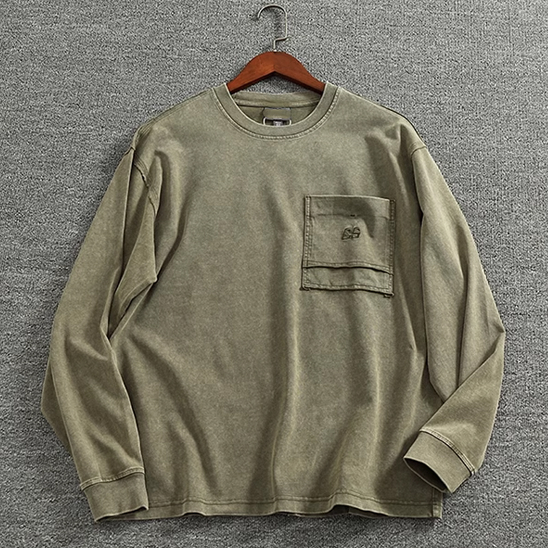 Men's Vintage Distressed Cotton Round Neck Long Sleeve T-Shirt