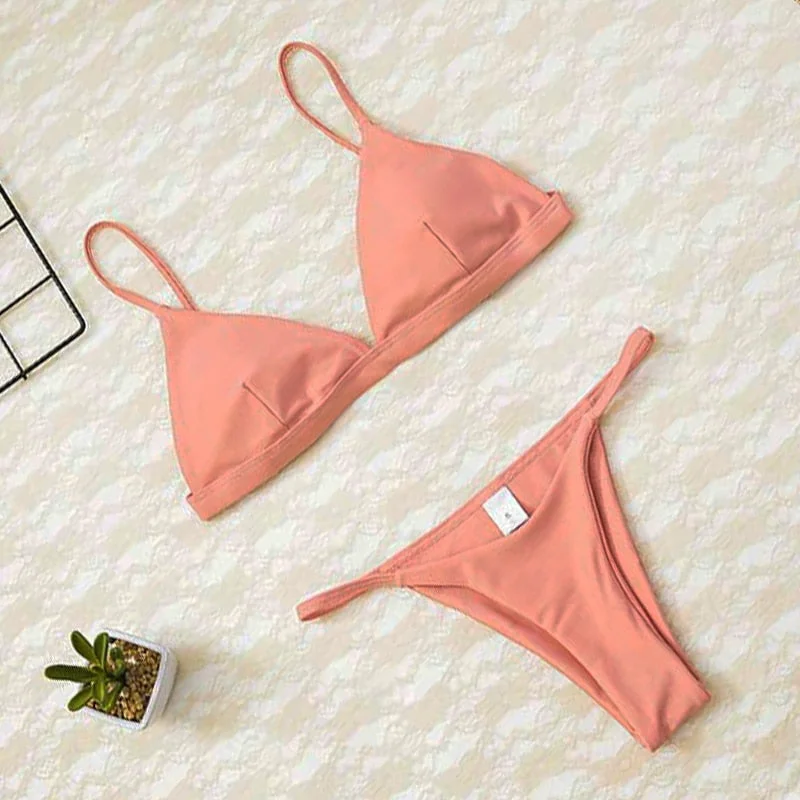 2020 Women Micro Bikini set Push Up Swimwear Solid Beach Bathing Suit Brazilian Thong Swimsuit For Girls Bikini Swim Suit Femme