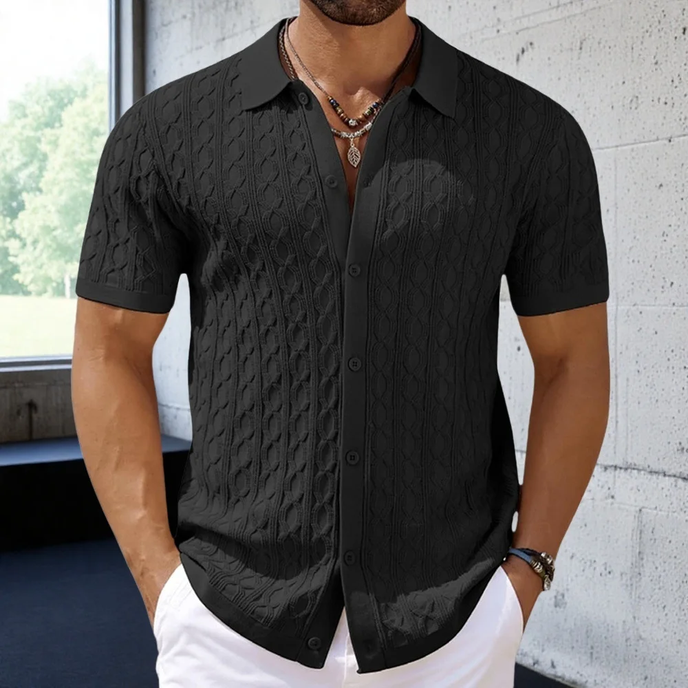 Uveng Uveng Short-Sleeved Men's Fashion Knitted Shirt Men's Casual Button-Down Cardigan POLO Shirt SY0084