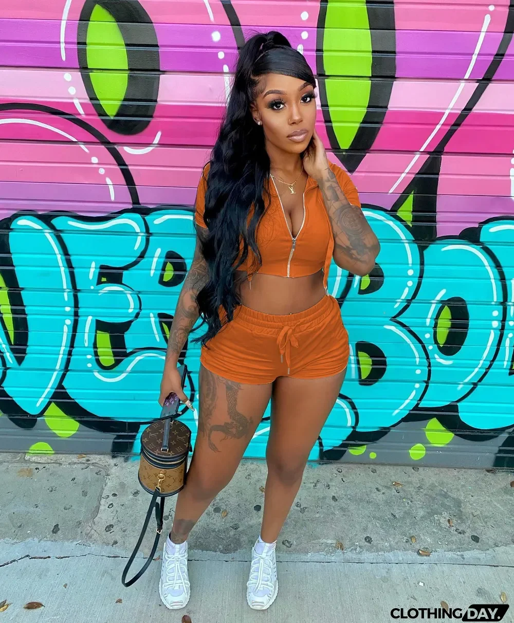 Solid Hooded Crop Tops And Shorts Two Piece Set