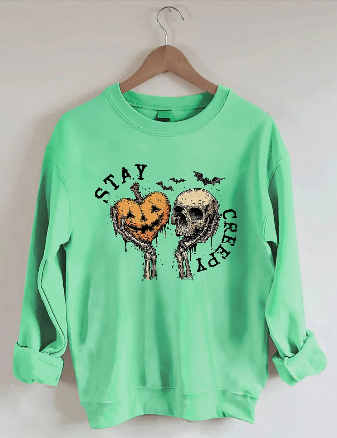Stay Creepy With Pumpkin And Skull Sweatshirt