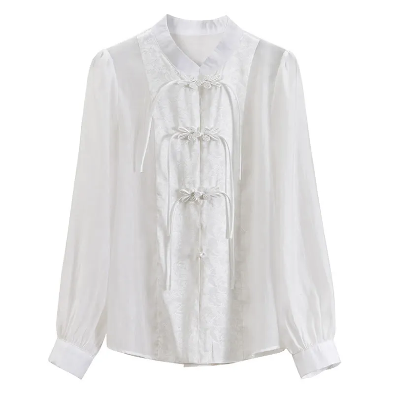 Vintage Buckle Jacquard Long Sleeve Shirt Workwear