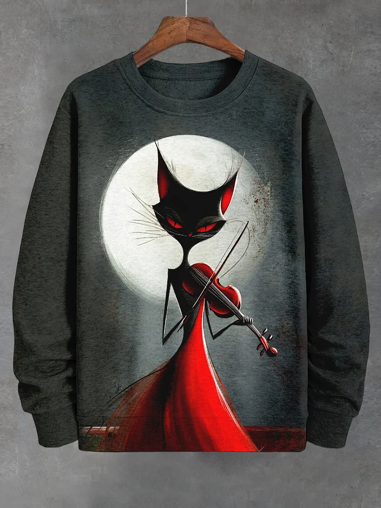 Men's Lady Cat Playing Violin Art Print Casual Long Sleeve Sweatshirt