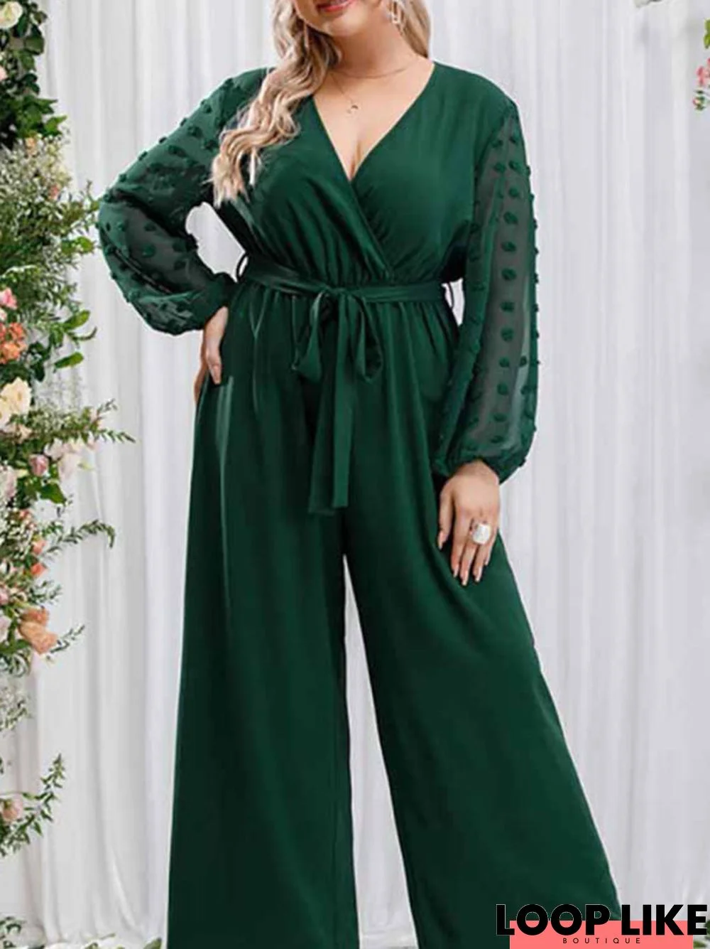 New Plus Size Women's Sexy Bowknot Lady Lace Straight Loose High Waist Solid Color Jumpsuit