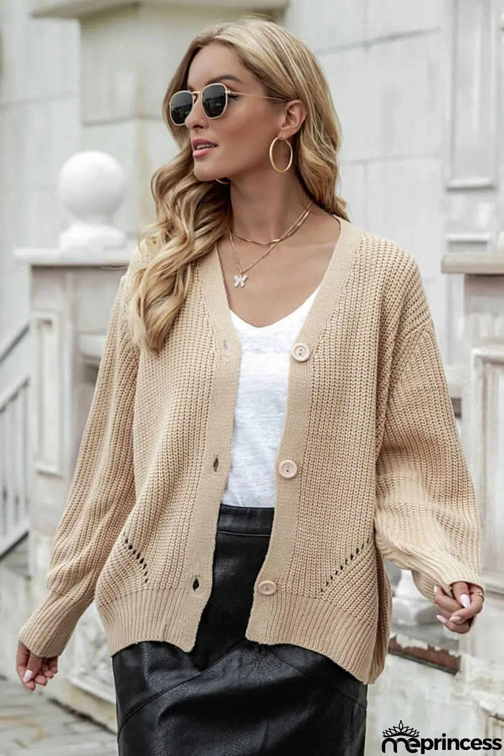 Button Front Dropped Shoulder Cardigan