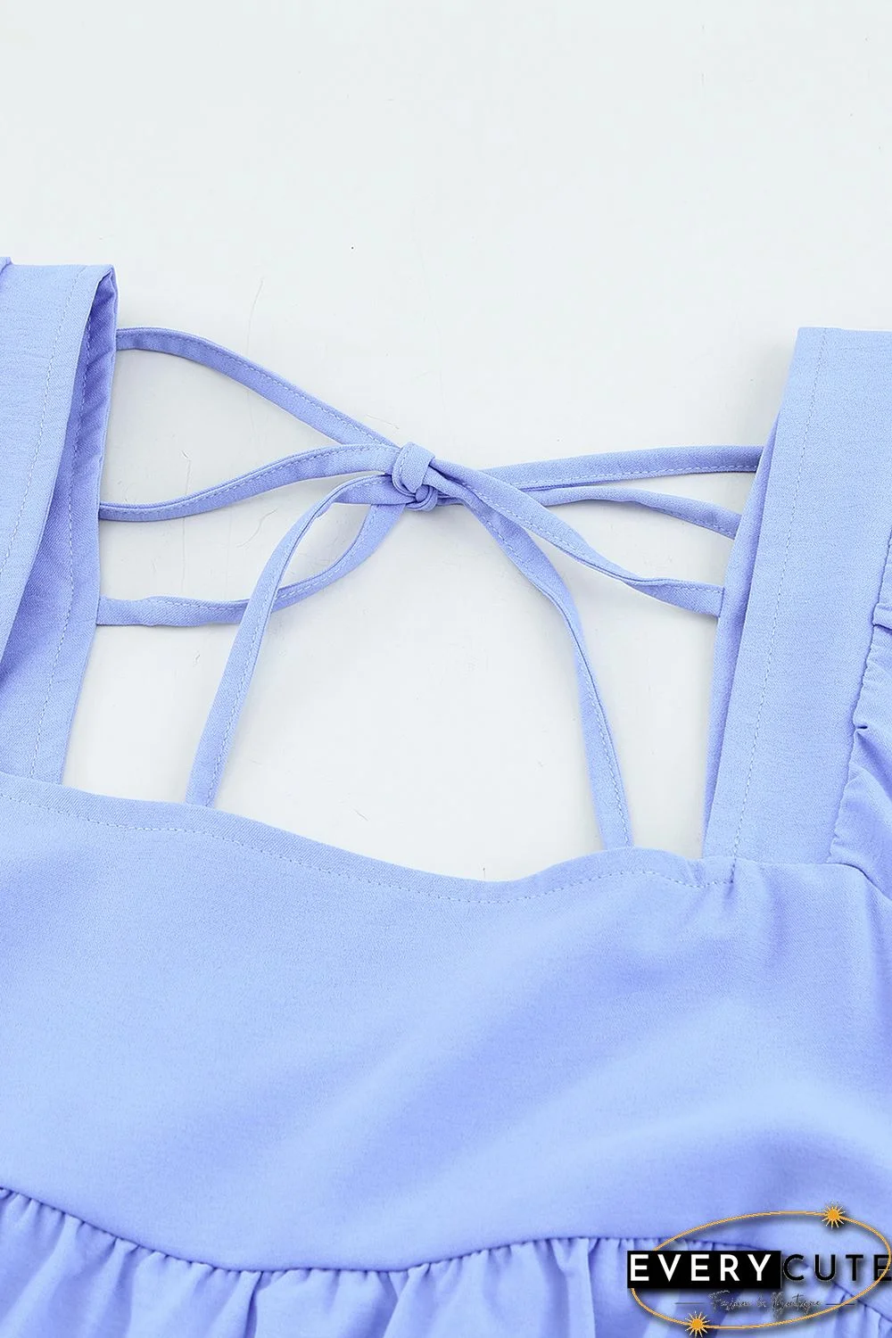 Sky Blue Square Neck Half Sleeve High Low Mini Dress