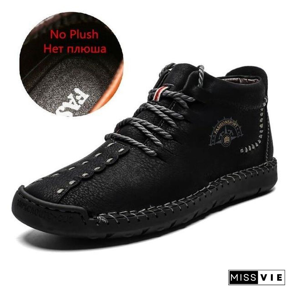 Warm Mens Boots Working Tactical Boots Split Leather Ankle Boots Plush Snow Boots Lace-up Winter Shoes