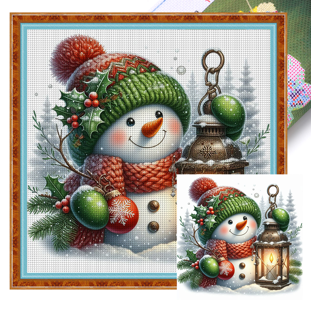 Cute Winter Snowman Full 18CT Pre-stamped Canvas(30*30cm) Cross Stitch