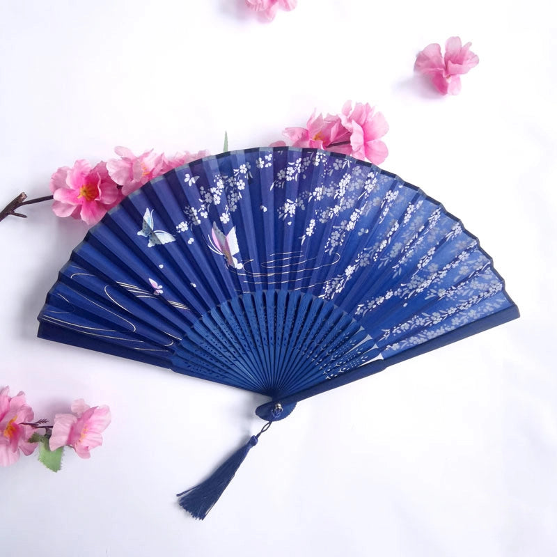 3 Pieces Ancient Style Folding Fan Female Classical Tassel Silk Fan Chinese Style Small Fan Portable Dance Craft National Fashion Fan Student Fan