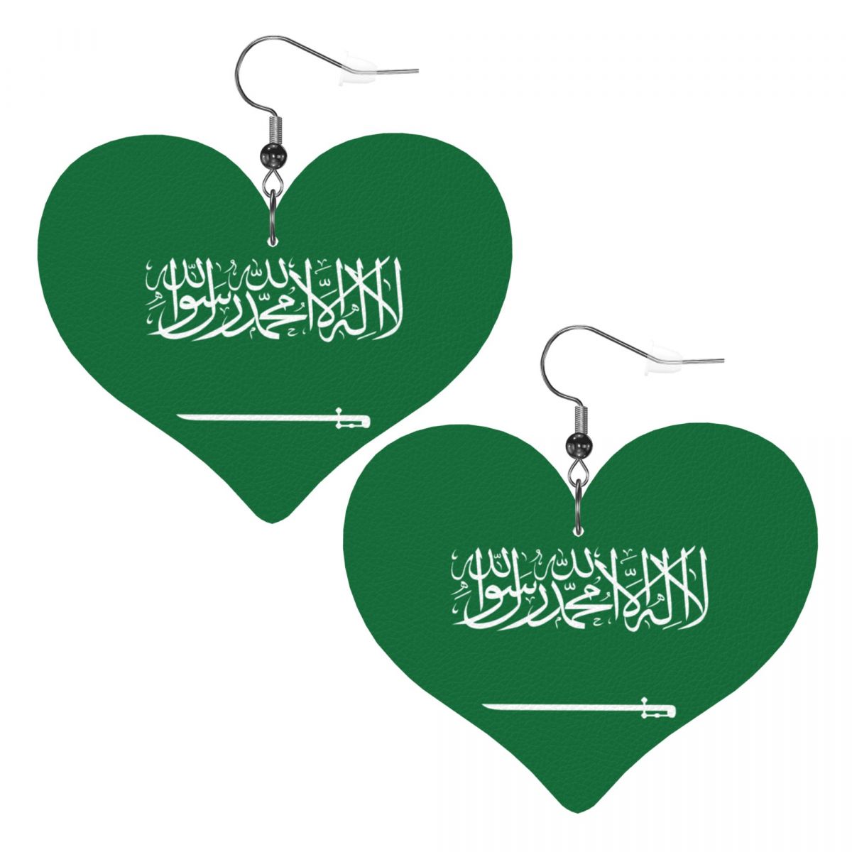 Saudi Arabia Flag Printed Heart Drop Earrings