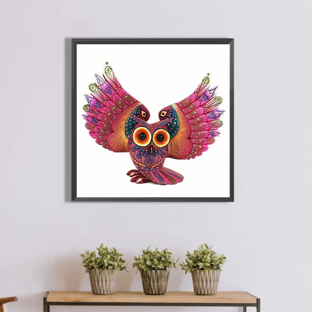 Full Round Diamond Painting 30*30cm - Owl With Spread Wings