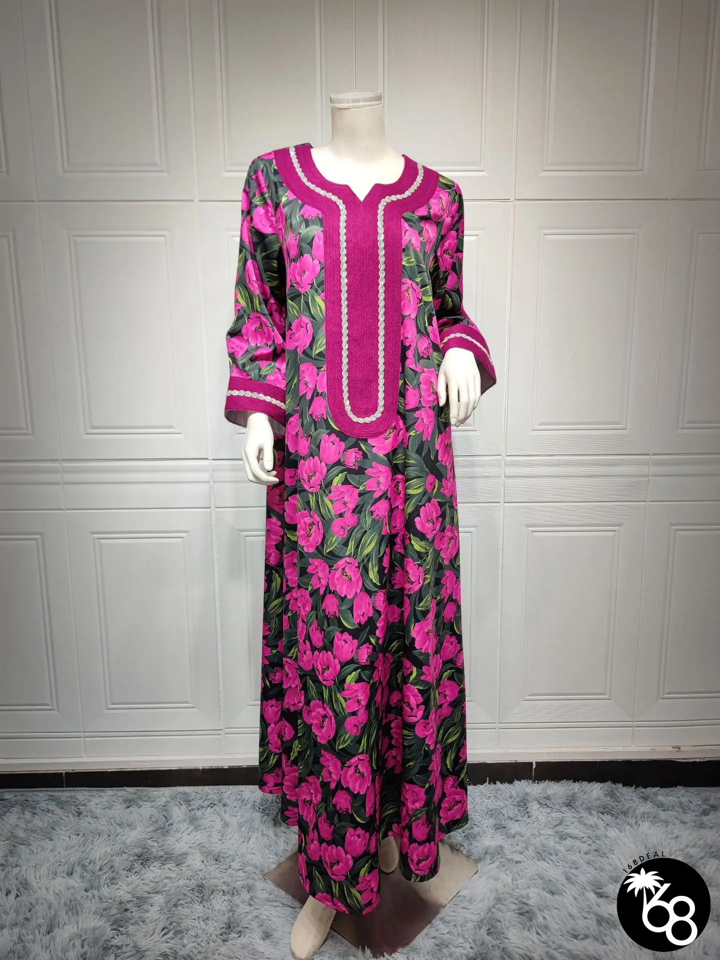 Women's Arabian Polyester Full Sleeve Floral Pattern Casual Dress | 168DEAL