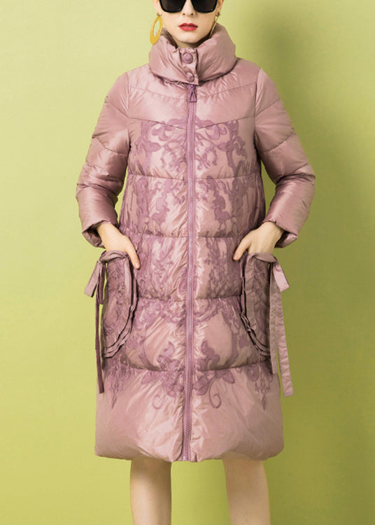 VCSHOES Pink Zippered Print Pockets Duck Down Coat Winter