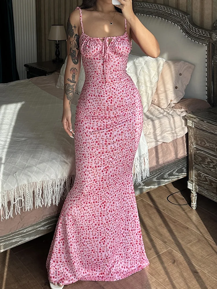 Women Elegant Floral Beach Vacation Bodycon Streetwear Maxi Dress