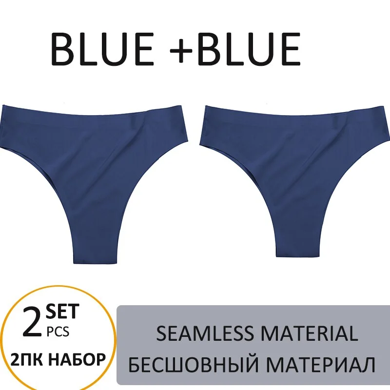 2PCS/Set Woman Panties Sexy Bikini Thongs Women Underwear  T-Back Female Lingerie Seamless Ice Silk Underpants For Woman 2021