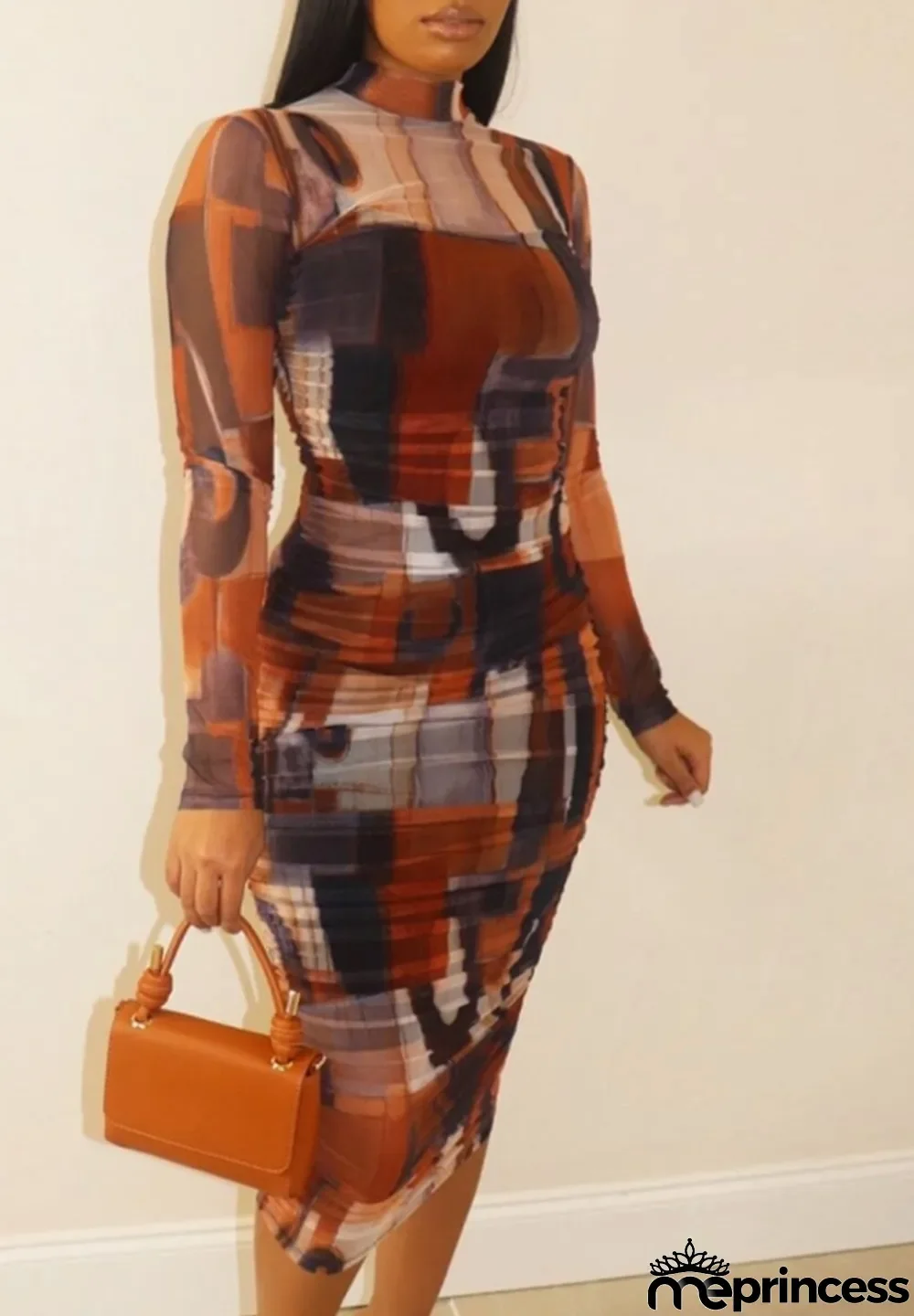 Summer Plus Size Long Sleeve Colorful Midi Dress