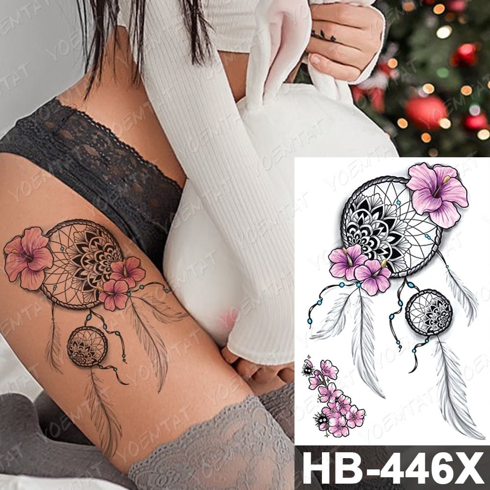 Waterproof Temporary Tattoo Sticker Lily Dream Catcher Mandala Flash Tattoos Mermaid Body Art Arm Fake Tatoo Women Men
