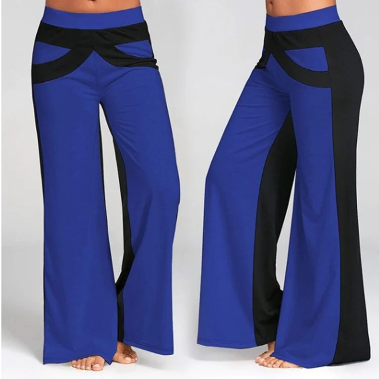 Fashion Color Contrasting Wide Leg Elastic Casual Pants