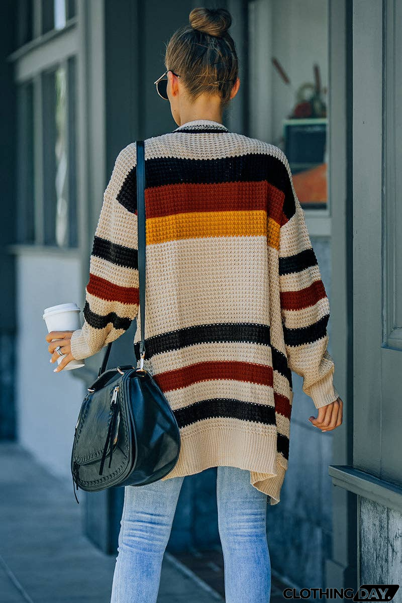 Long Sleeve Open Front Striped Cardigan