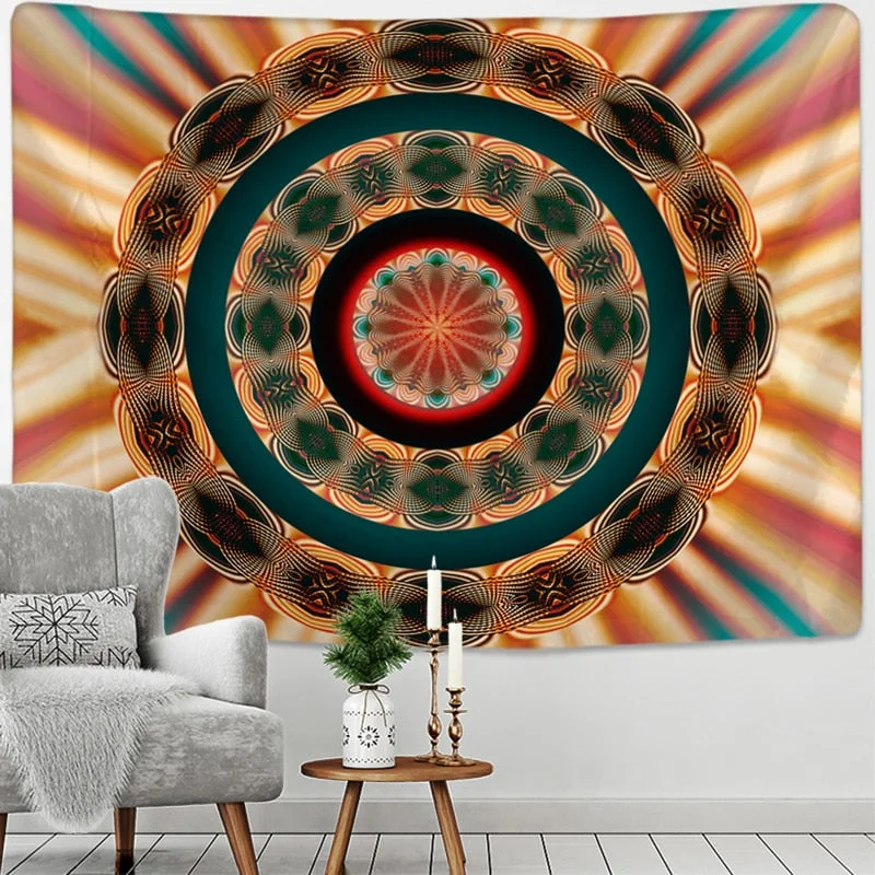 Radiant Mandala Tapestry Wall Hanging Psychedelic Colorful Hippie Tapiz Mystery Art Boho Style Home Decor