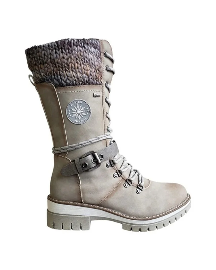 Louise Boots Women Buckle Lace Knitted Mid-calf Boots