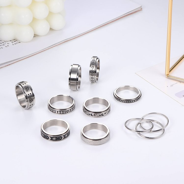 9Pcs Stainless Steel Anxiety Rings