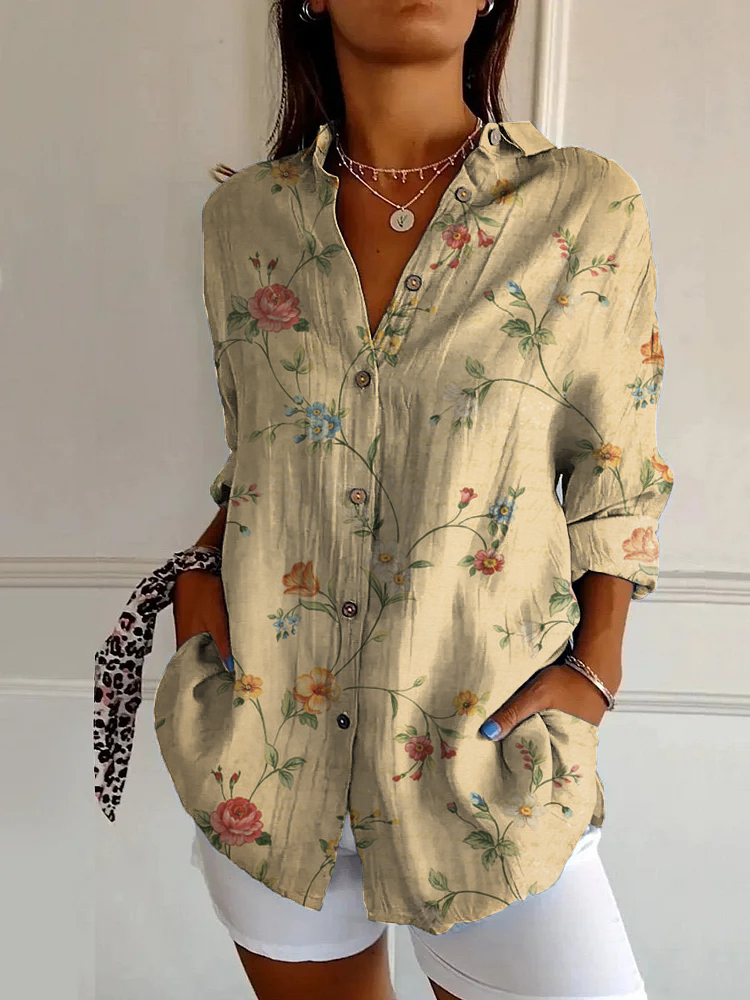 Vintage Casual Floral Long Sleeve Shirt