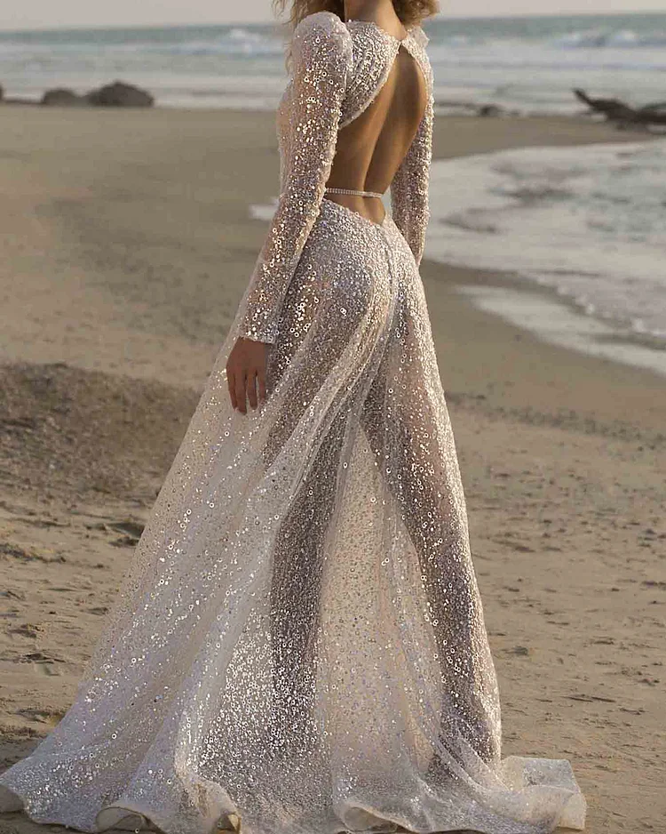 V-neck wedding evening dress