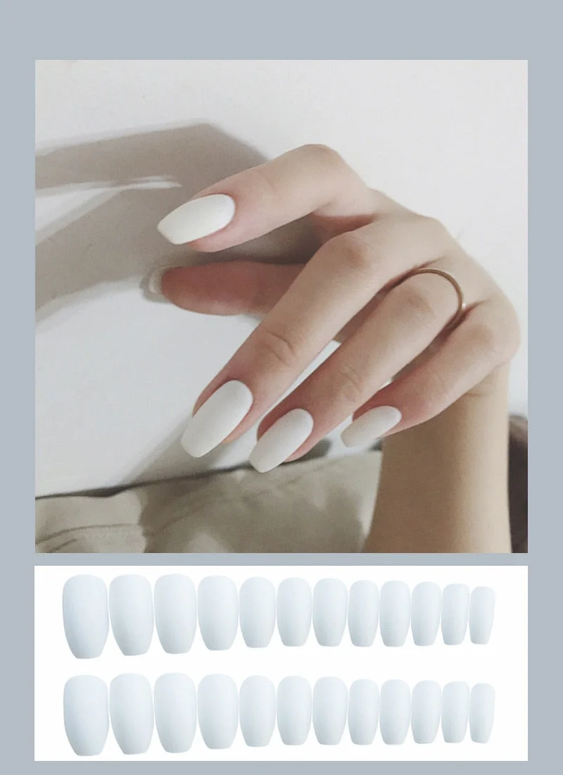24pcs Solid  Reusable Detachable Fake Matte Tips Press On Nail Medium Long Flat Fully Paste Into False  Nails Art Manicure-Nail Inspo
