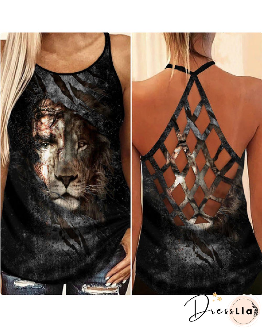 Halterneck Cross-web Punk Print Vest