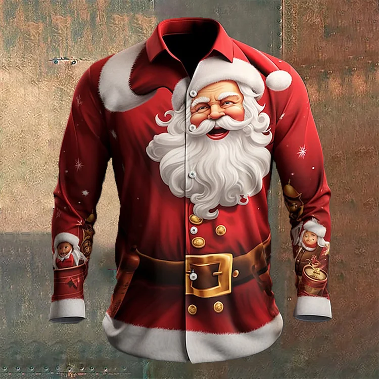 Comstylish Men'S Santa Print Long Sleeve Shirt