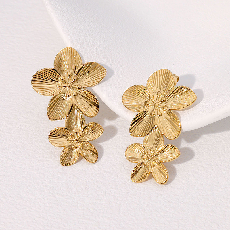 Retro Flower Earrings Niche Simple French Gold-Plated Stainless Steel Earrings