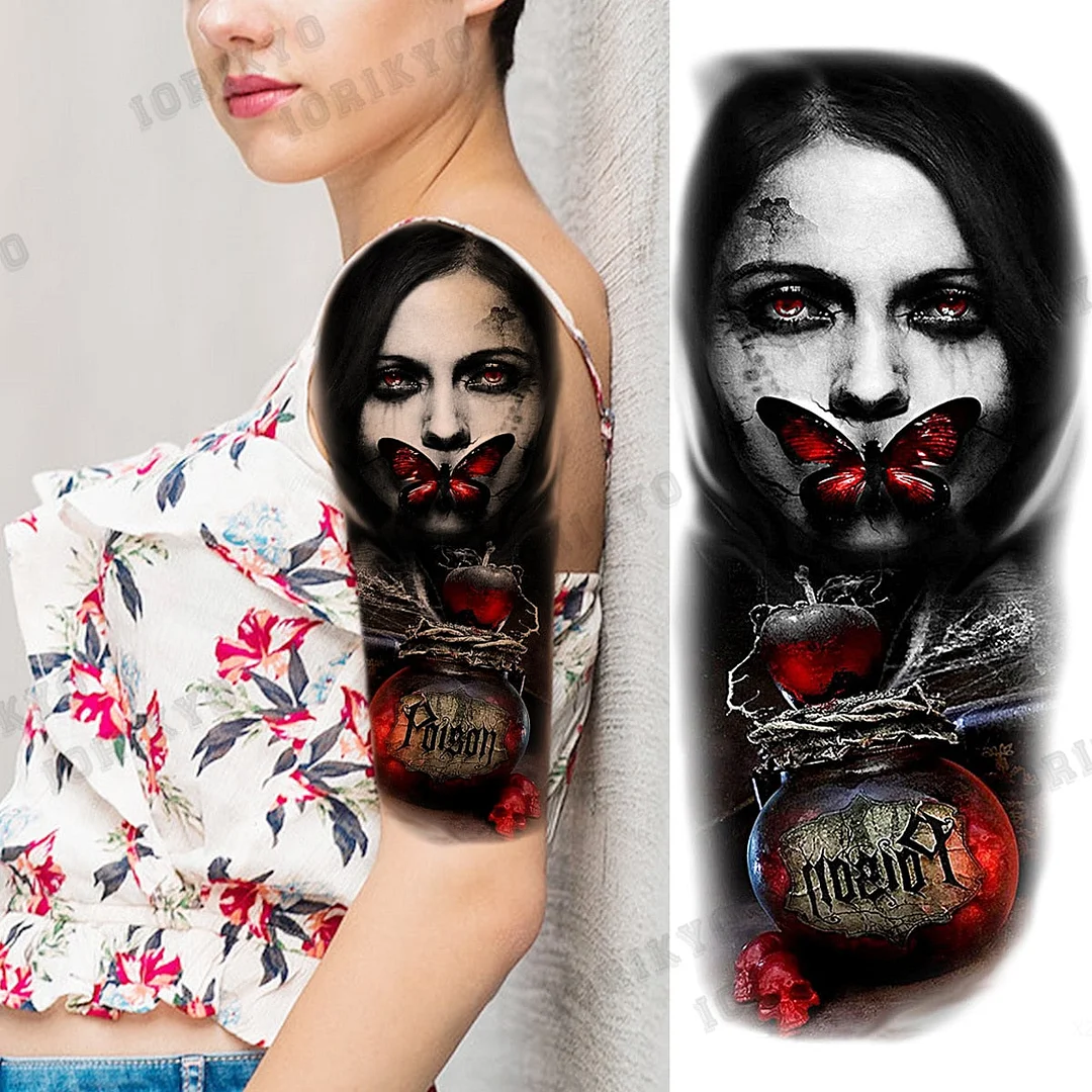 Realistic Devil Skeleton Temporary Tattoos For Men Adult Women Wolf Compass Gangster Fake Tattoo Washable Body Art Tatoo Sticker