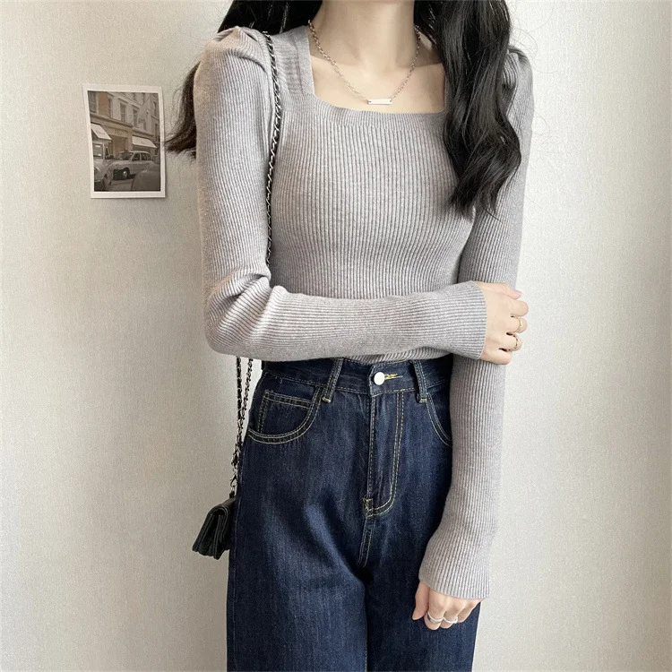 Brownm Brownm Collar Bottom Shirt Women's 2023 Autumn Winter New Knitting Low Coltleneck Sweater Short Black Bubble Sleeve Jacket Tide