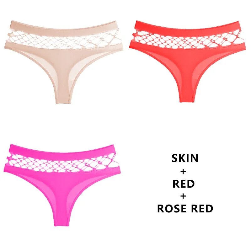 CINOON 3Pcs/Lot Hollow Out Lingerie Seamless Sexy Panties Women Elasticity Underwear Temptation Middle-waist G String Underpant