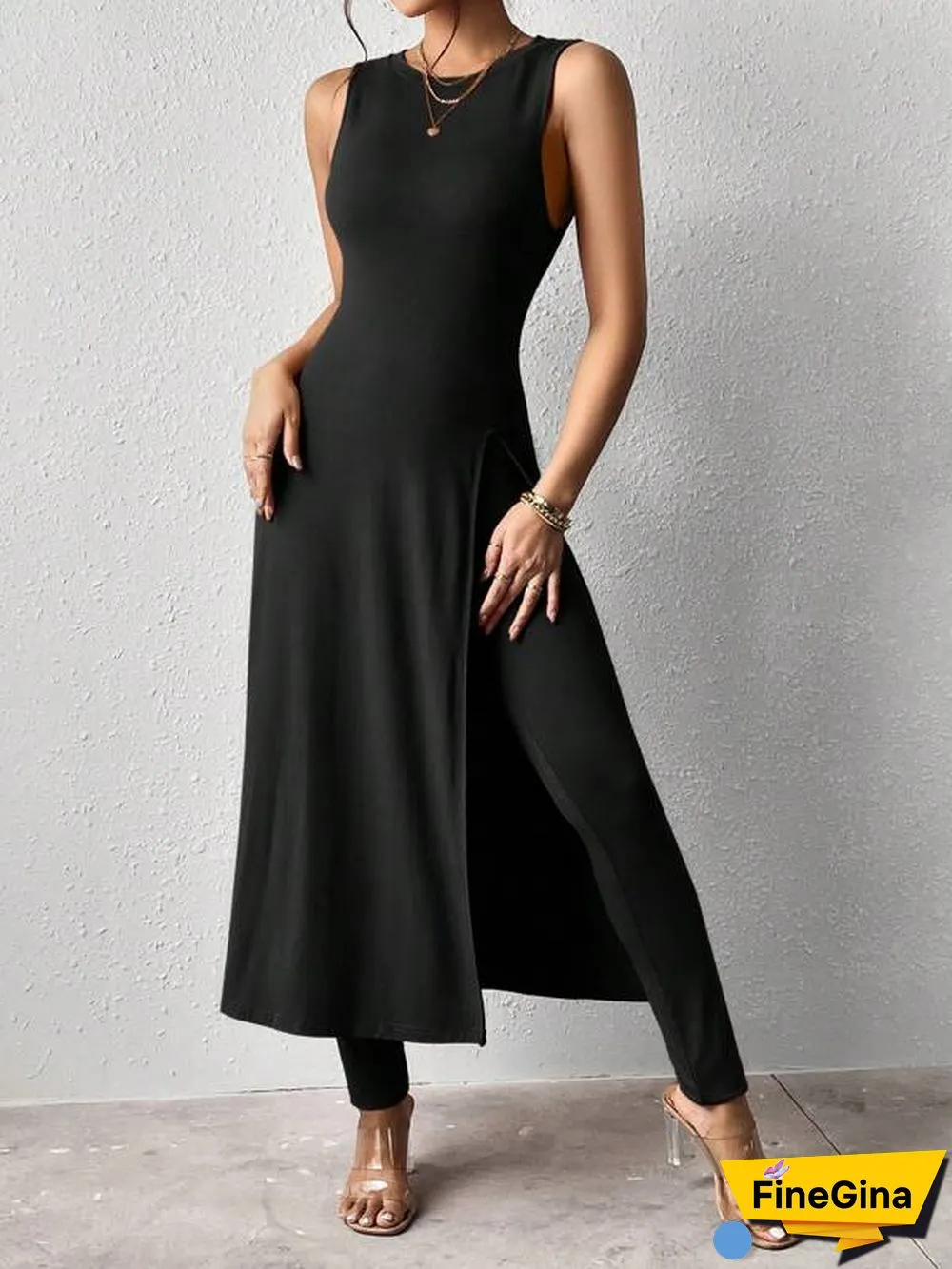 Chic Plain Round Neck Two Piece Set