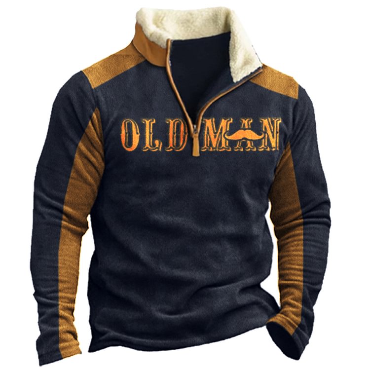 Men's Vintage Colorblock Zipper Stand Collar Sweatshirt