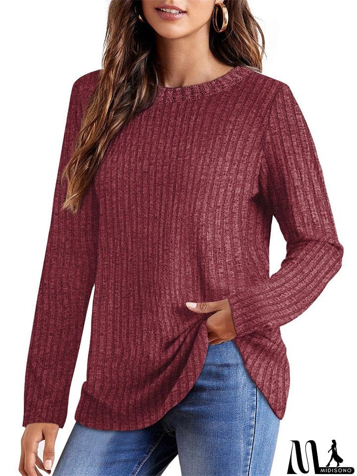 MidiSono - Female Knitwear Solid Ribbed Autumn Winter T-shirts