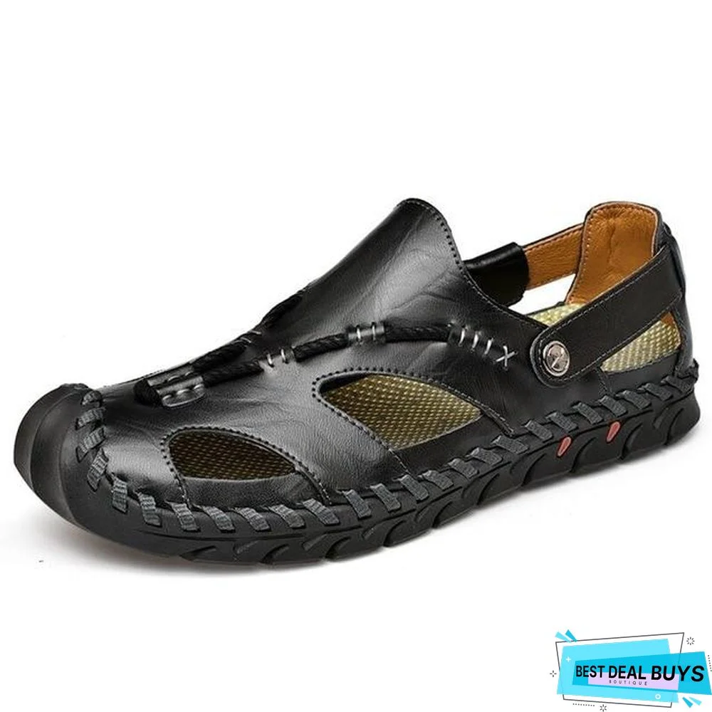 Men's Rome Genuine Leather Sandals Slip On Breathable Beach Sandal Shoes