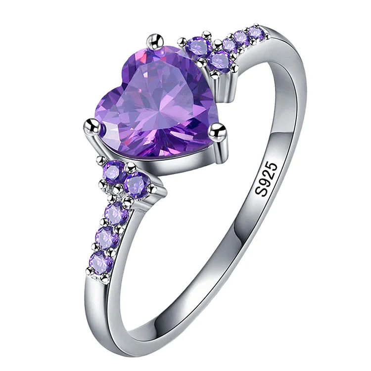 Flower Open Color Gemstone Heart Amethyst Ring 