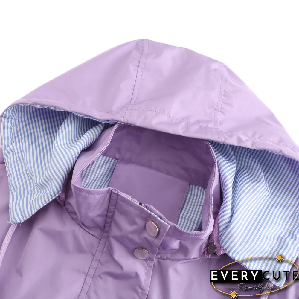 Light Purple Hooded Detachable Windproof Plus Size Windbreaker