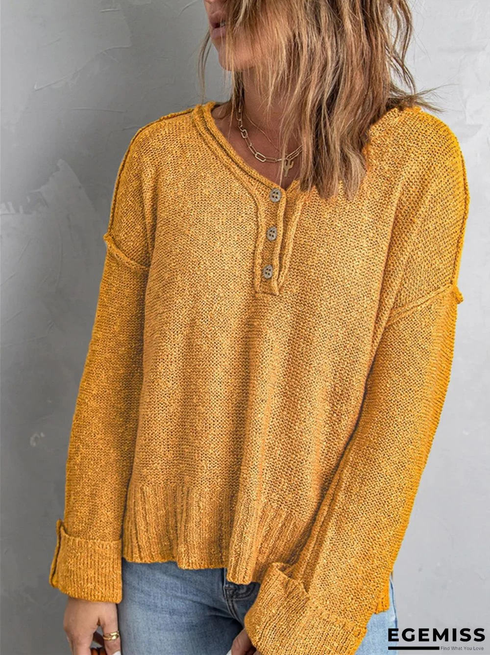 Fashion Solid Color Loose Button Knitted Sweater | EGEMISS