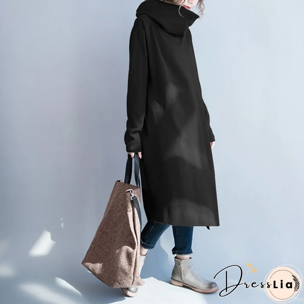 ZANZEA Womens Fashion Loose High Neck Long Sleeve Solid Color Casual Split Coat Jackets Oversize Jumper Cape Cloak Plus Size