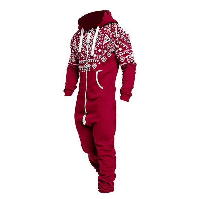 Hoodies Overalls Men Pure Color Splicing Jumpsuit Long Sleeve Male Clothes Men's Jumpsuits Onesie Garment Autumn Winter Pajamas