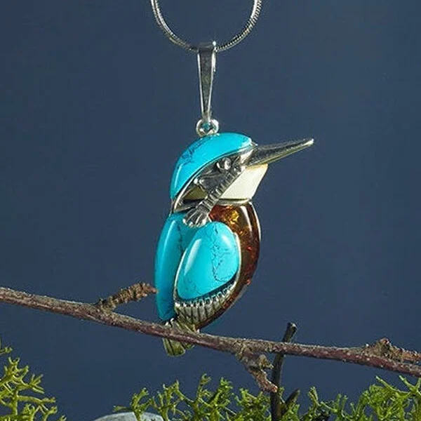 Turquoise and Amber Kingfisher Pendant Necklace