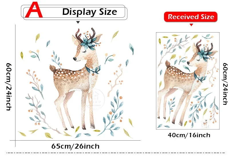 Deer Wall Stickers Forest Animals Wall Decals for Liviing Room Bedroom Baby Nursery Room Decoration Hand Drawn Watercolor Decor