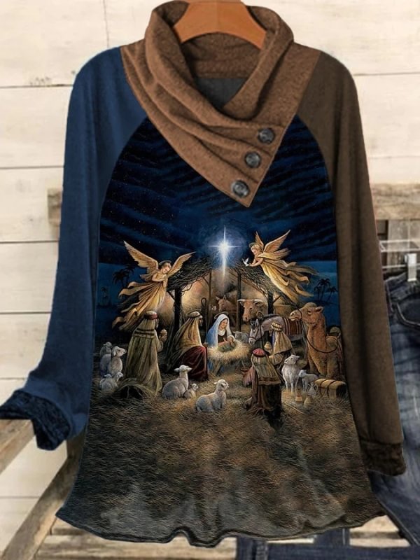 Nativity Print l+Long Sleeve T-Shirt Pullover