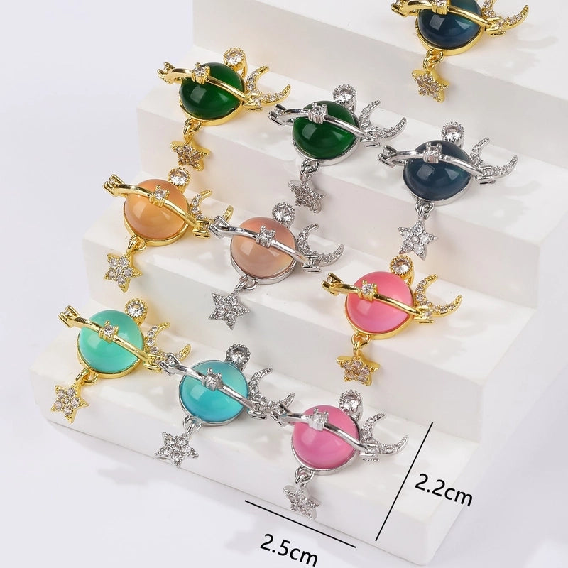 1 Piece Resin Copper Zircon 18K Gold Plated Star Moon Jewelry Accessories Pendant